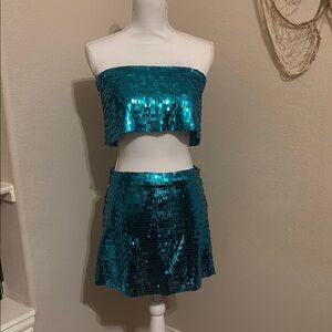Teal Sequin Skirt